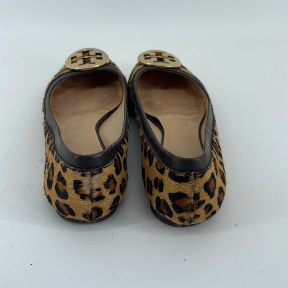 Tory Burch Reva calf skin leather leopard print slip on ballet flat shoes sz 6.5 - Picture 5 of 7